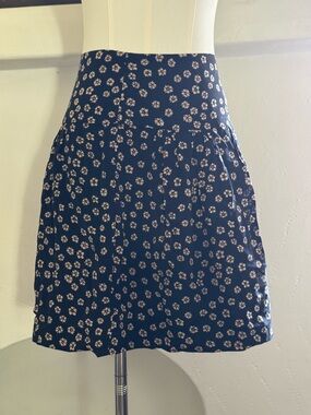 Madewell Silk Mini Skirt Black Tan Floral Print  Fully Lined Size XS/S